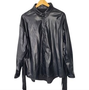 Nasty Gal Faux Leather Fringe Jacket Size 12 Black Snap Up Western Gothic